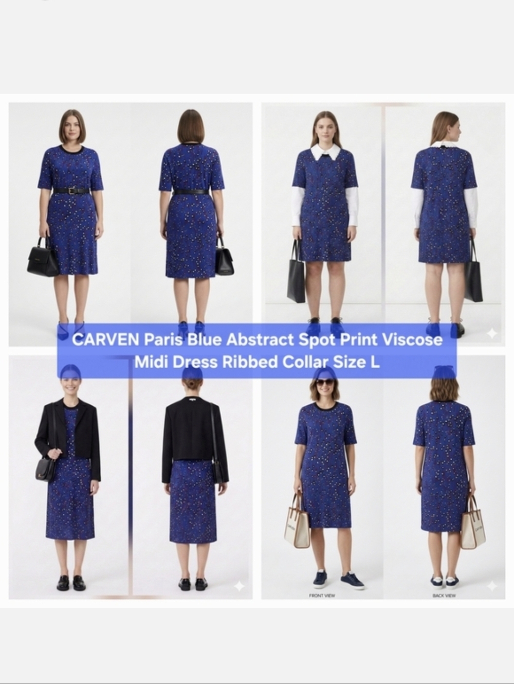 CARVEN Paris Blue Abstract Spot Print Viscose Midi Dress Size L(Fits S/M)